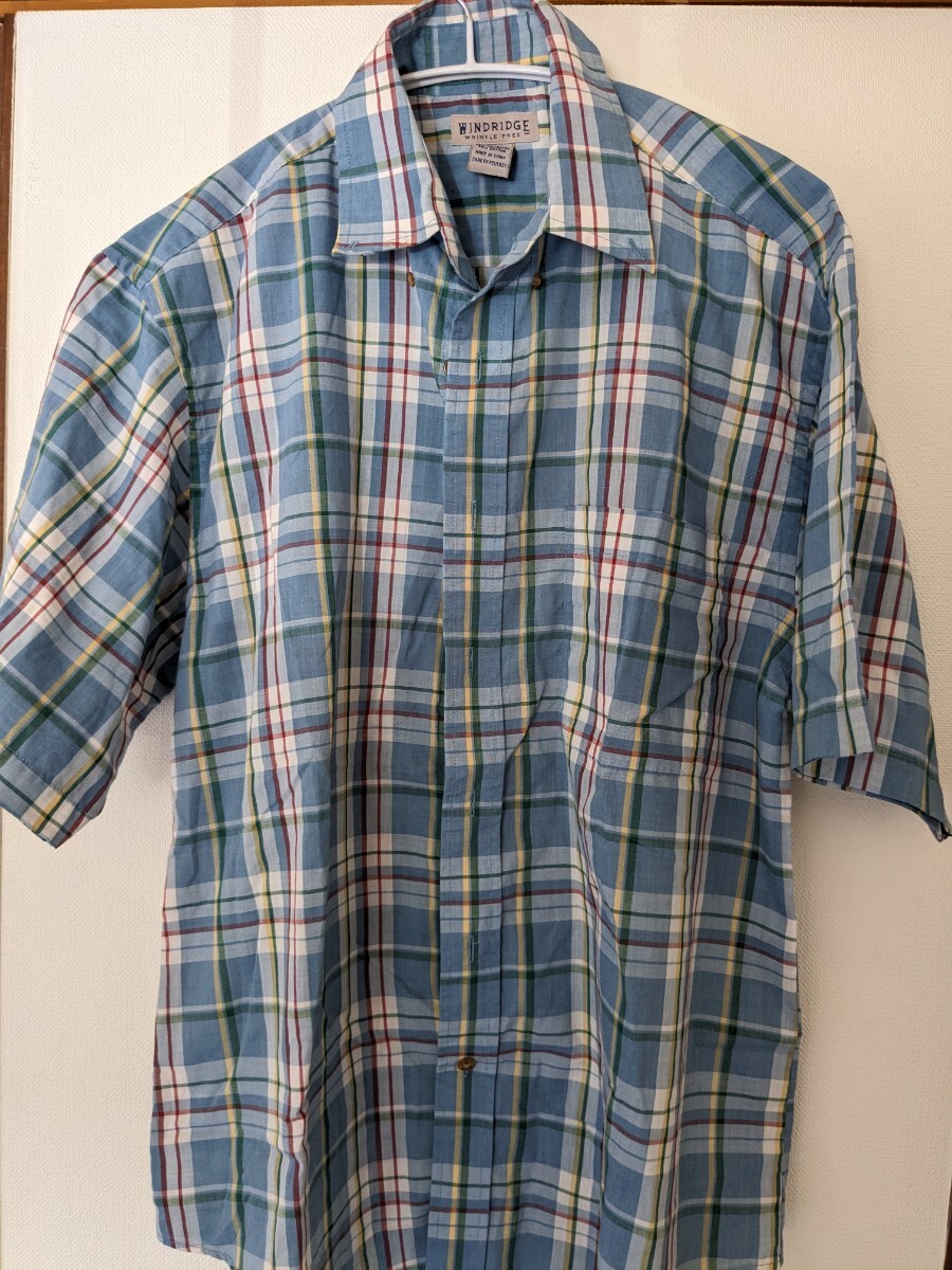 メンズ Mサイズ 半袖 ワイシャツ ブルーチェック柄 古着 梱包済みの画像2