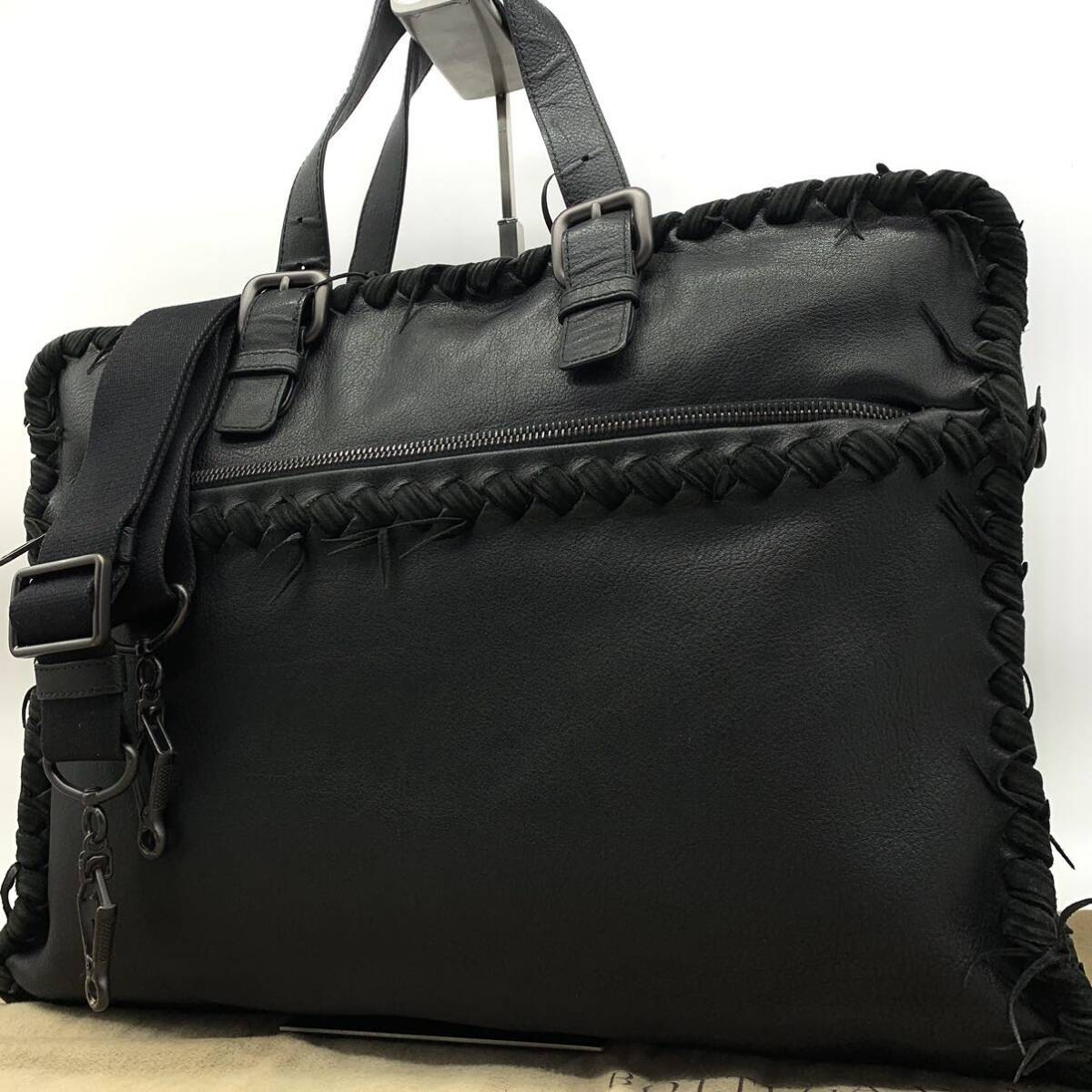 1円●極美品/定価32万●BOTTEGA VENETA ボッテガヴェネタ 2way ビジネスバッグ ブリーフケース ショルダーバッグ 牛革 レザー 黒 メンズの画像1