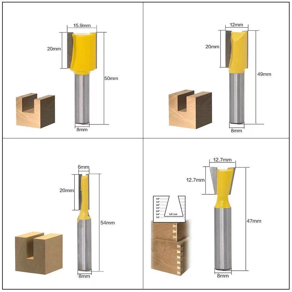  carbide electric trimmer router bit chamfer groove cut . large . axis diameter 8mm 12 pcs set 