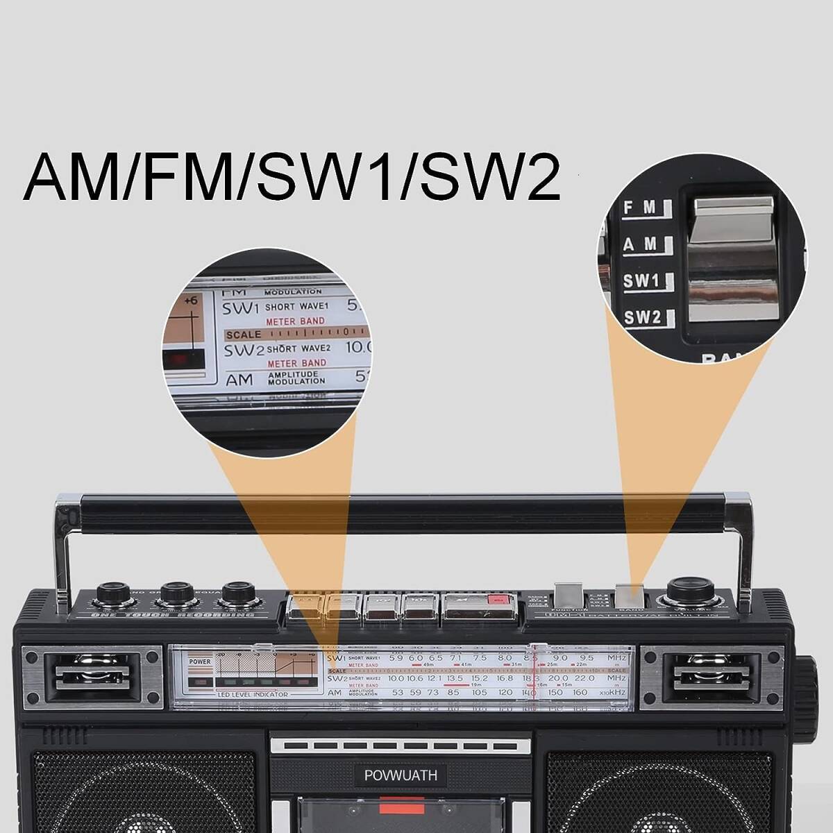 【美品】POVWUATH LM2216 ポータブルラジカセ 録音 コンパクト Bluetooth搭載 USB / SDカードMP3再生 AM/FM/SWラジオ イヤホン利用可能