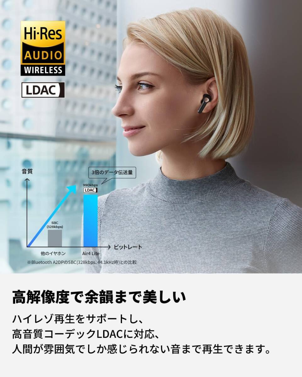 【美品・通電確認済】 SOUNDPEATS LM2136 Air4 Lite ワイヤレスイヤホン ハイレゾ LDAC Bluetooth 5.3 イヤホン インナーイヤー型 マルチの画像10