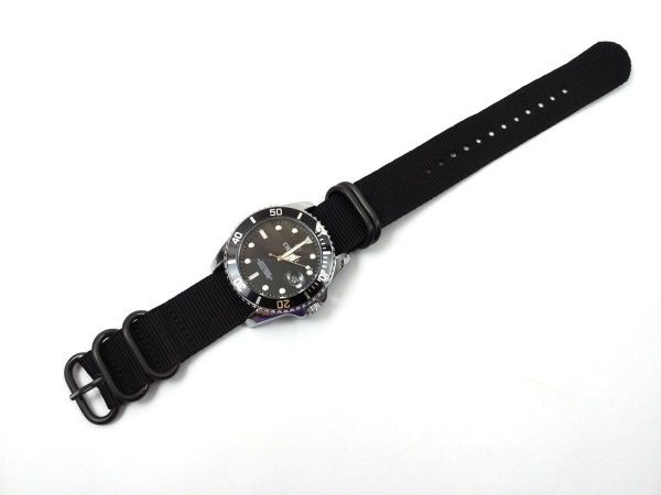  nylon made military strap wristwatch cloth belt nato type black X black 22mm