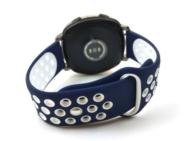 スポーツバンド 交換用腕時計ベルト シリコン ストラップ ネイビーXホワイト 20mm_画像1