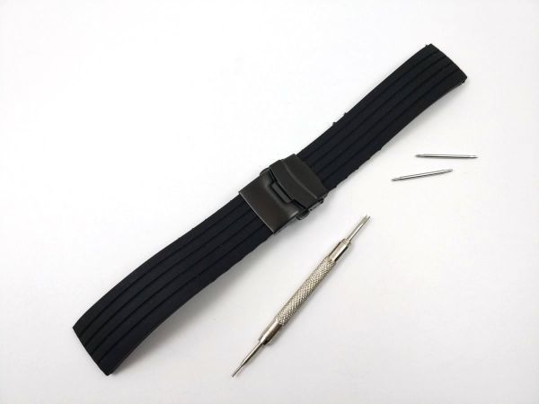  silicon Raver strap for exchange wristwatch belt D buckle black X black 22mm