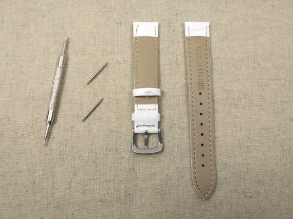 時計交換ベルト クロコ型押し 本革レザー バネ棒 工具付き 18mm ホワイト_画像2
