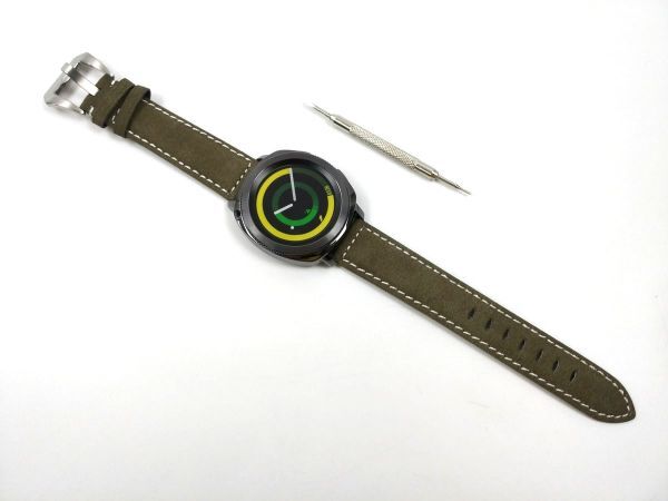 ミリタリー腕時計ベルト 本革レザー ウォッチバンド ステンレスバックル バネ棒付属 18mm アーミーグリーンの画像5