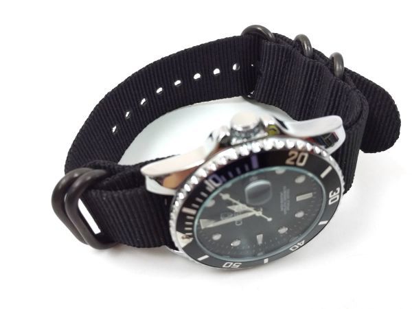 ナイロン製ミリタリーストラップ 腕時計布ベルト natoタイプ 黒Xブラック 24mm_画像2