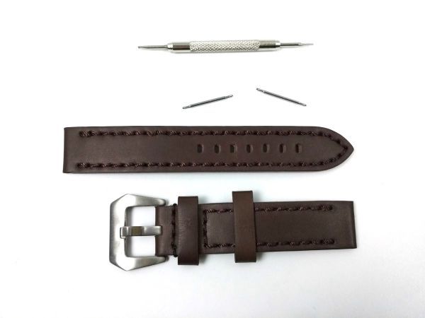 ミリタリー腕時計ベルト ウォッチバンド 本革レザー バネ棒付属 20mm ダークブラウンの画像4