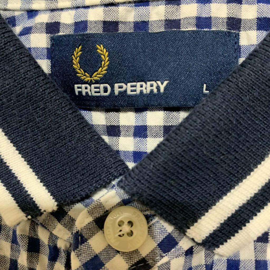 FRED PERRY フレッドペリー シアサッカー ギンガムチェック柄7〜8部丈シャツ Lサイズの画像3