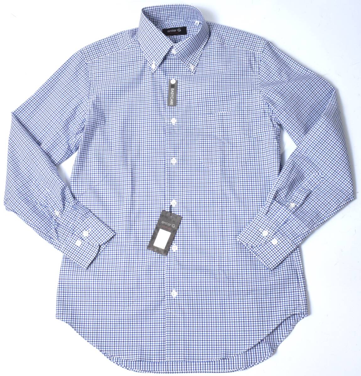未使用 enter G エンタージー 日本製 ギンガム ビジネスシャツ 42 (LL) ブルー×ネイビー オンワード樫山の画像2