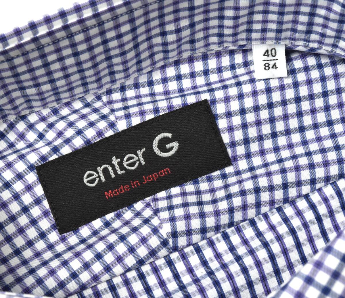 未使用 enter G エンタージー 日本製 ギンガム ビジネスシャツ 40 (M) ブルー×ネイビー オンワード樫山の画像6