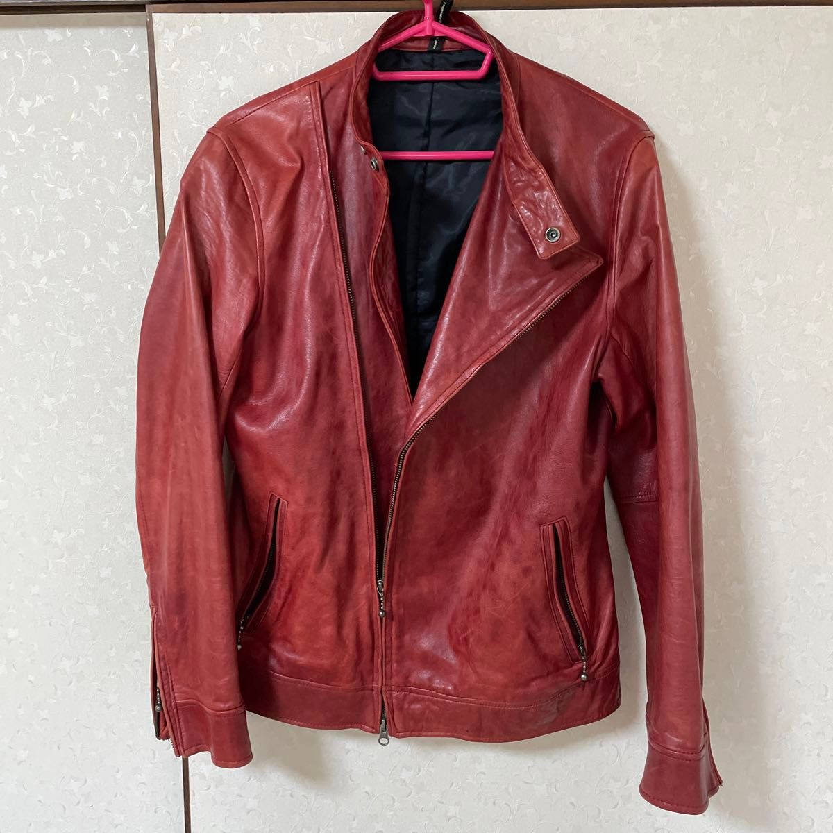 glambレザー ダブルライダースジャケット 赤 ワインレッド 本革 glambレザー ダブルライダースジャケット 赤 ワインレッド 本革