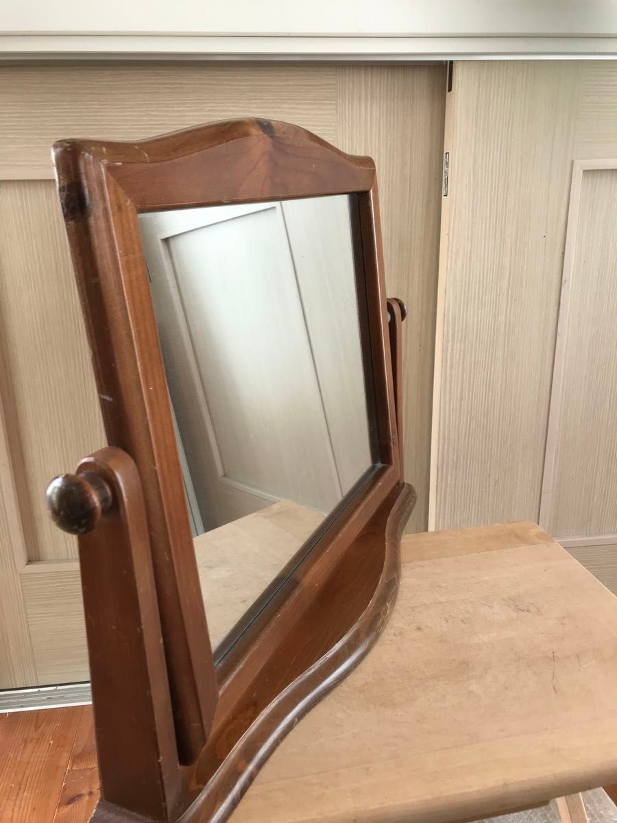 全国送料無料【大型】鏡 木製スタンドミラー　角度調整可　卓上鏡　鏡台　ドレッサー