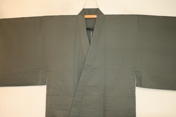 壱水1962 本絹西陣織お召 男着物単衣 裄72丈144К灰緑の霞織 しなやか 大物 新品級の画像3