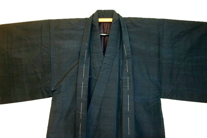 . month 2189ps.@ silk Yonezawa .... pongee man kimono feather woven .69 height 146К Indigo blue green *.. door color present-day thing not yet have on 