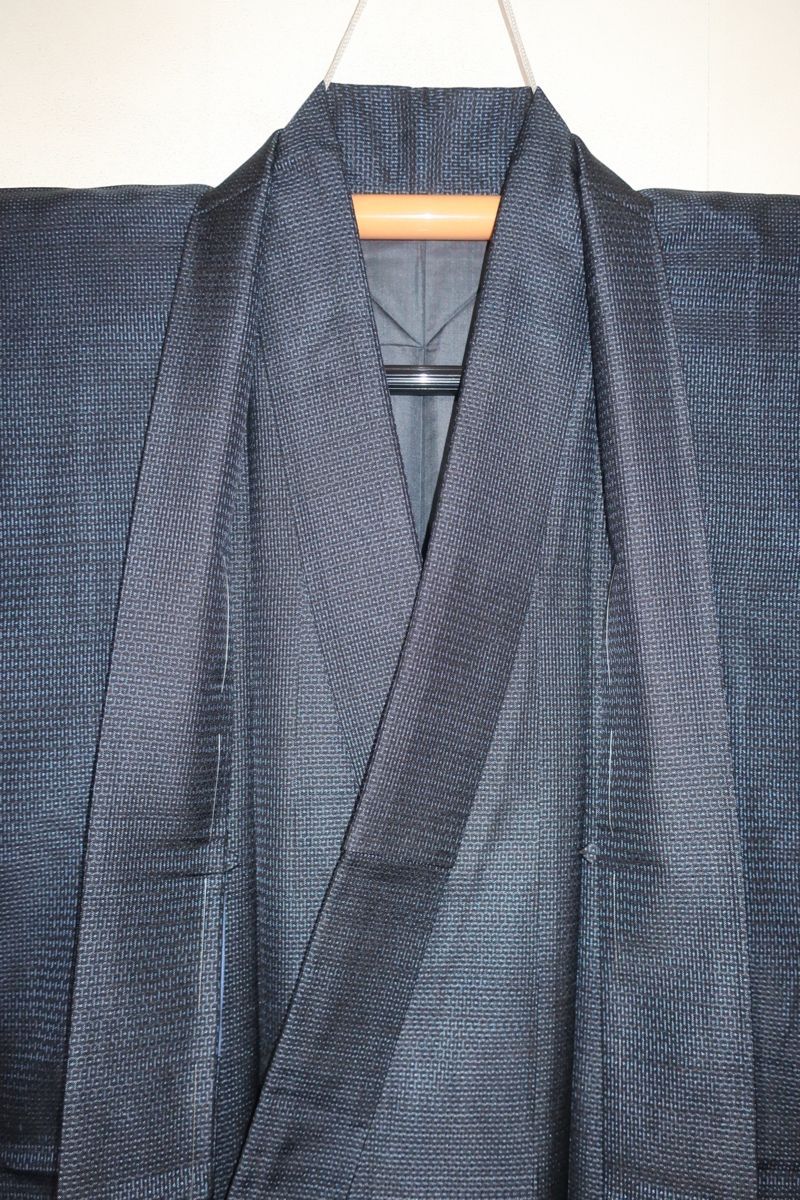 .9376ps.@ silk mud Indigo Ooshima pongee man kimono feather woven .74 height 146К 100 mountain turtle . Indigo lapis lazuli not yet arrived for new goods class 