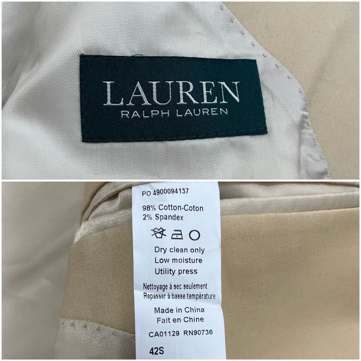 美品/XL相当●ローレンラルフローレン RALPH LAUREN テーラードジャケット シェルボタン ベージュ メンズ ビジネス 大きいサイズ_画像10