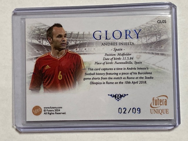 2023-24 Futera Nostalgia Glory Andres Iniesta /09 アンドレス・イニエスタ 試合実使用ジャージカード の画像2