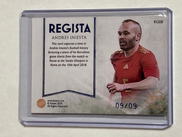 2023-24 Futera Nostalgia Regista Andres Iniesta 09/09 アンドレス・イニエスタ 試合実使用ジャージカード の画像2