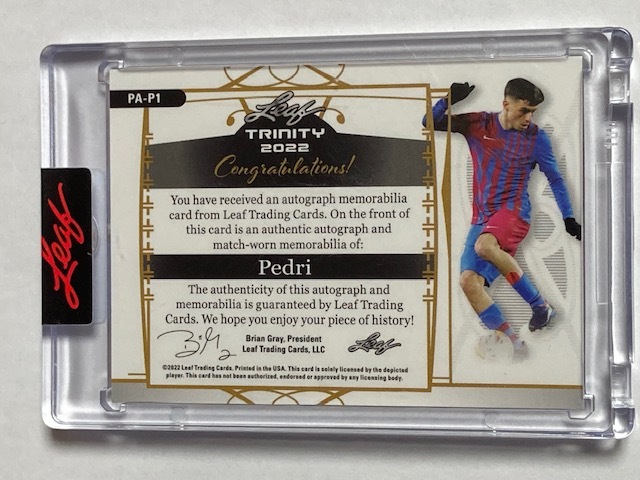 2022 Leaf Trinity Soccer Patch Jersey Autograph Pedri 1/1 ペドリ 実使用パッチジャージ直筆サインカードの画像2