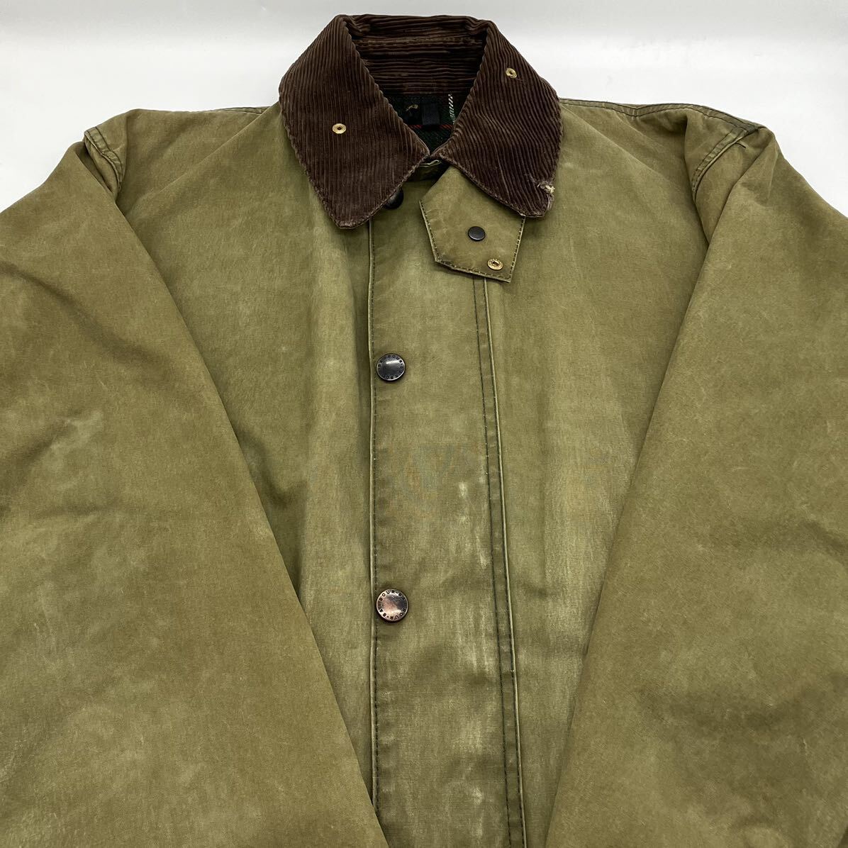 【40】90's Vintage Barbour Northumbria Oiled Jacket 90年代 ビンテージ バブアー ノーザンブリア オイルド ジャケット 3ワラント F568_画像3