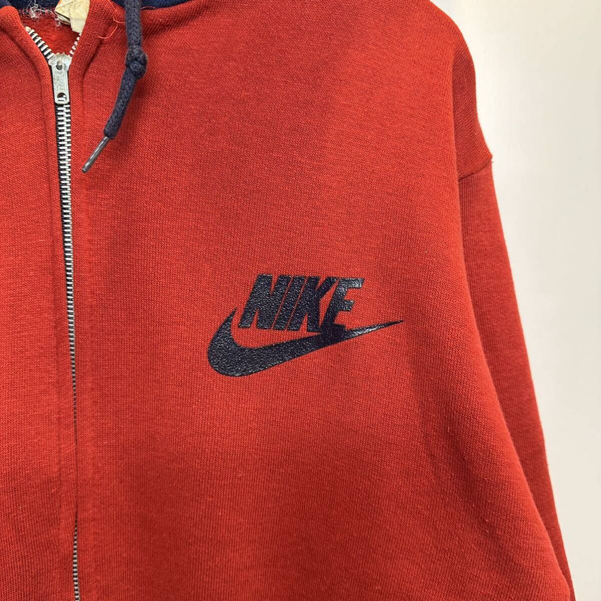 【M】70's VINTAGE Nike Two Tone Full Zip Sweat Foodie USA 70年代 ビンテージ ナイキ 2トーン フルジップ スウェット パーカー 赤 F493_画像5