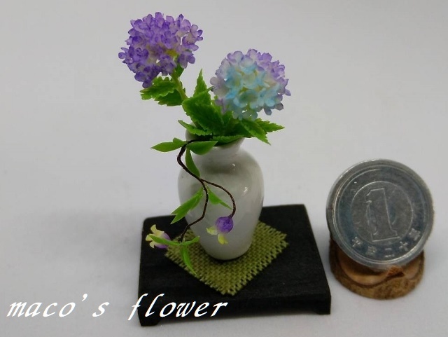 maco's miniature flower♪紫陽花・クレマチスの生け花♪の画像1