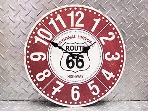 ルート66 ROUTE66 大きい 見やすい 壁掛け時計 掛け時計 ウォールクロック アメリカン 西海岸 アンティーク レトロ カフェ 赤 30
