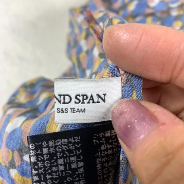 スピックアンドスパンギャザーフレアロングスカートSPICK AND SPAN インナーぺチスカート付き フロントボタンネイビーオレンジM C9673_画像8