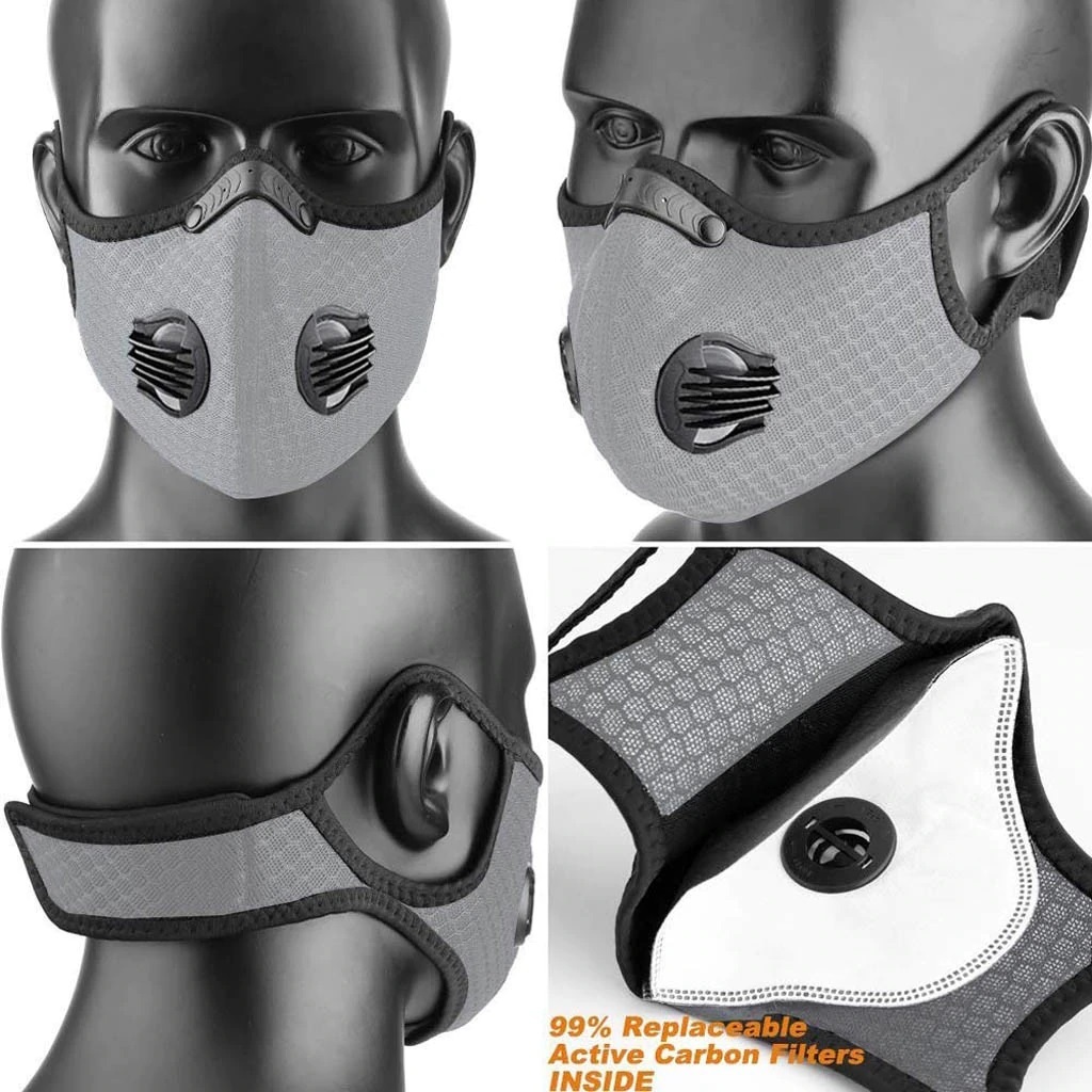 新品 洗える フェイスマスク 濃い灰色 サイクリング バイク スポーツマスク トレーニングマスク フィルター付き 3D 防寒 防塵 花粉 埃 男女の画像2