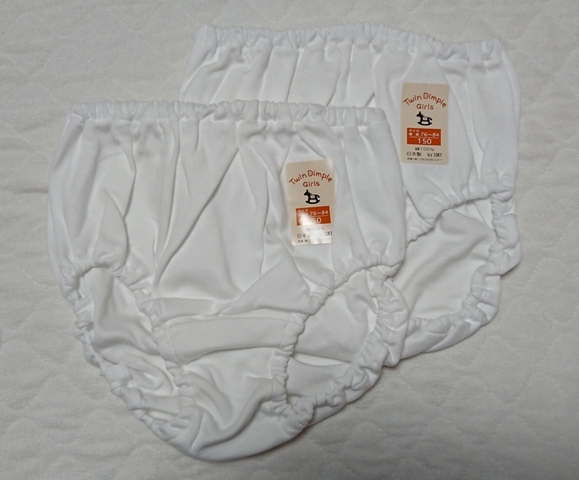 P150-2-300　新品　TwinDimple　白無地ショーツ（インゴムタイプ）２枚組　綿100％　日本製　150サイズ　キッズ　女児　ホワイト☆☆☆_画像1