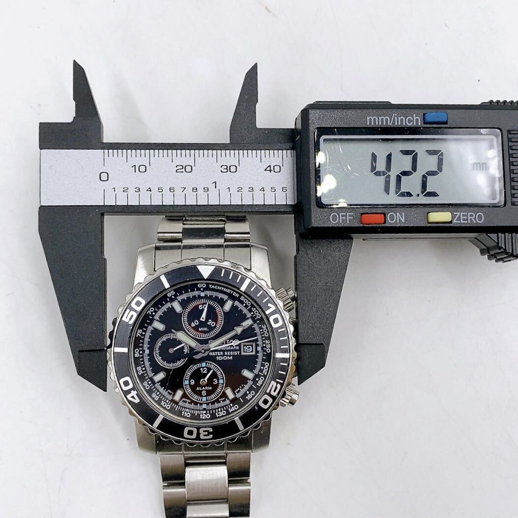 4AA011 SEIKO セイコー 腕時計 7T62-0CV0 ブラック文字盤 クロノグラフ 100M 3針 デイト メンズ クォーツ QZ ベルトジャンク 中古 現状品の画像8