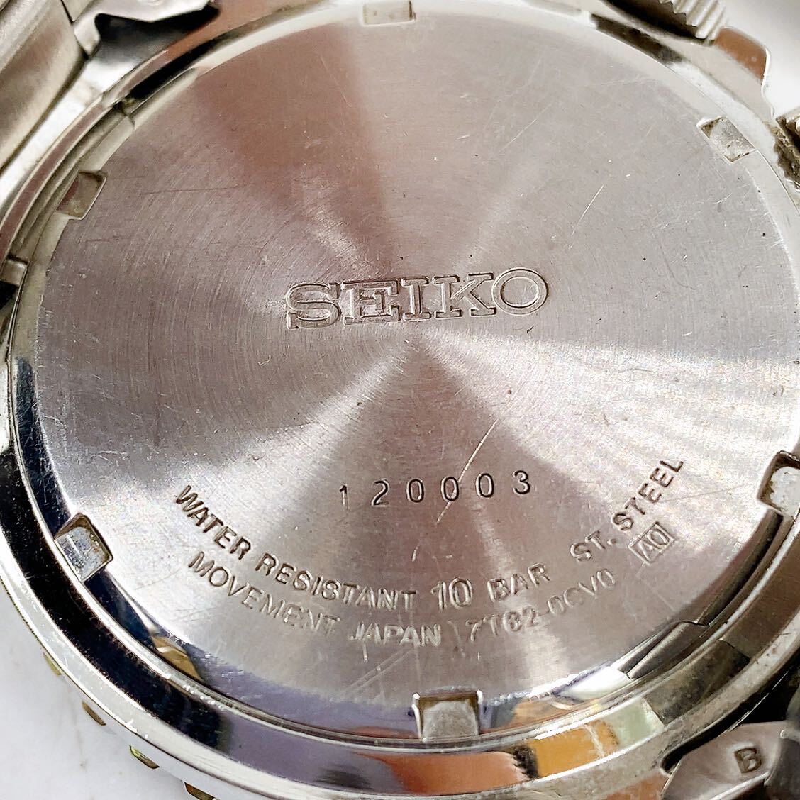 4AA011 SEIKO セイコー 腕時計 7T62-0CV0 ブラック文字盤 クロノグラフ 100M 3針 デイト メンズ クォーツ QZ ベルトジャンク 中古 現状品の画像3