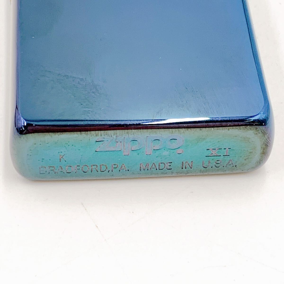 4AD147 希少 Zippo Peace Blue Titanium Zippo 本箱付属 現状品の画像6