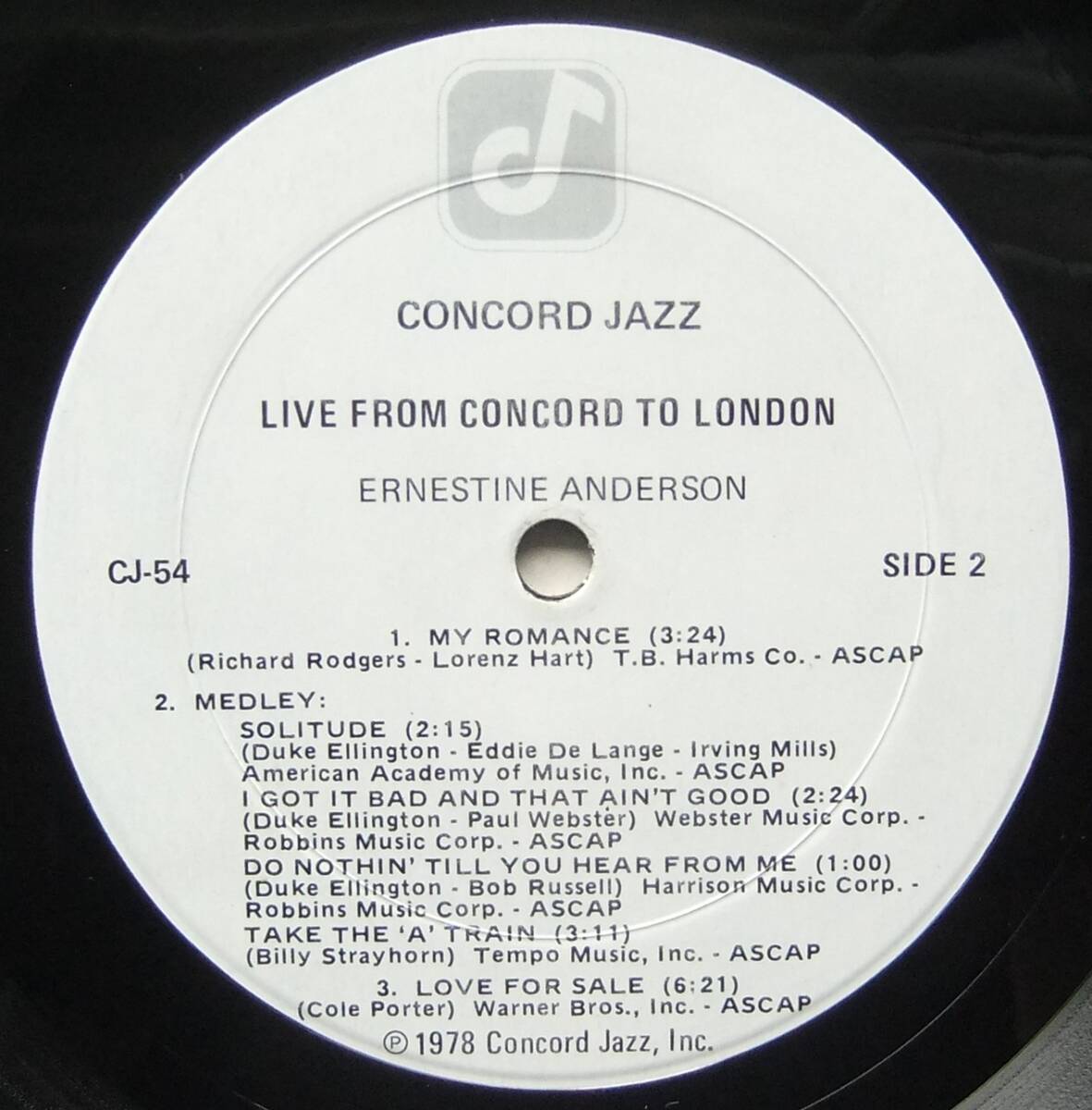 ◆ ERNESTINE ANDERSON / Live From Concord To London ◆ Concord Jazz CJ-54 ◆_画像4