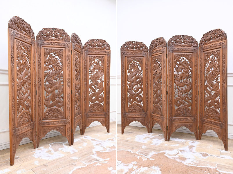 KP07 China fine art old fine art era dragon carving ... carving sculpture tree carving partitioning screen folding folding screen bulkhead . dragon carving 