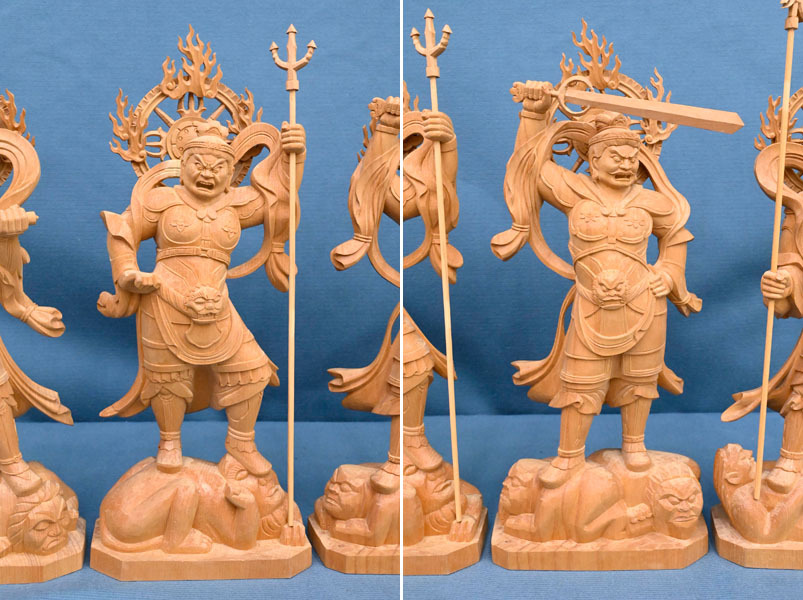 KP161 木彫り 彫刻 四天王立像 仏像 4体セット 置物 仏教美術の画像3