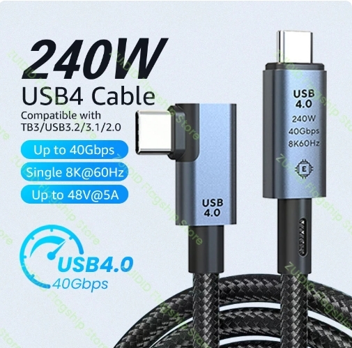【新品】L字 USB4.0 100cm 40Gbps 240W Thunderbolt4 USB Type C to C 変換ケーブル 検品済み の画像1