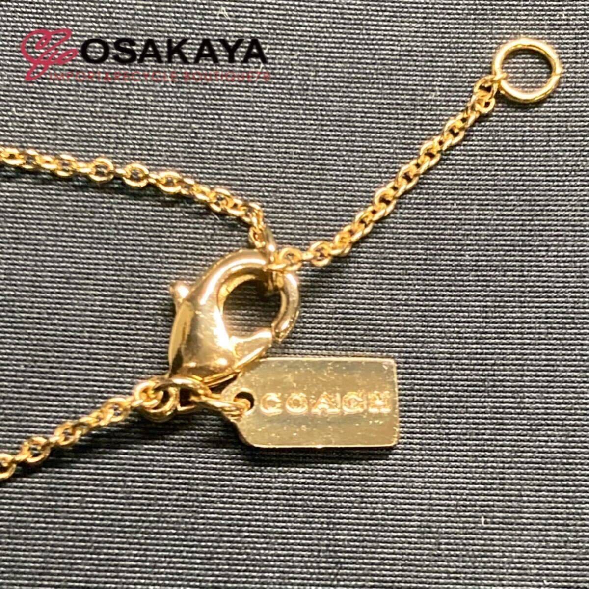 中古美品 COACH シグネチャー ネックレス C9446 GP ラインストーン ゴールド ブラック コーチ アクセサリー プレゼント 三連リング_画像6