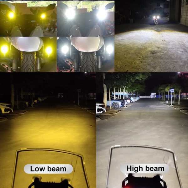 バイク用 ヘッドライト LEDプロジェクター レンズ ２色切替え ホワイト/イエロー 補助照明 プロジェクターランプ フォグ スイッチ付 CBD08の画像2