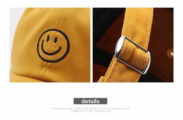 キャップ 帽子 メンズ レディース スマイル 笑顔 ニコニコ 刺繍 シンプル 9009978 N-1 マスタード