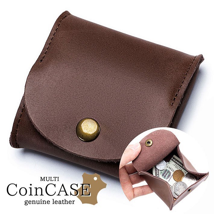  Mini purse short purse change purse . coin case leather original leather 7987556 pouch earphone case men's lady's dark brown new goods 1 jpy start 