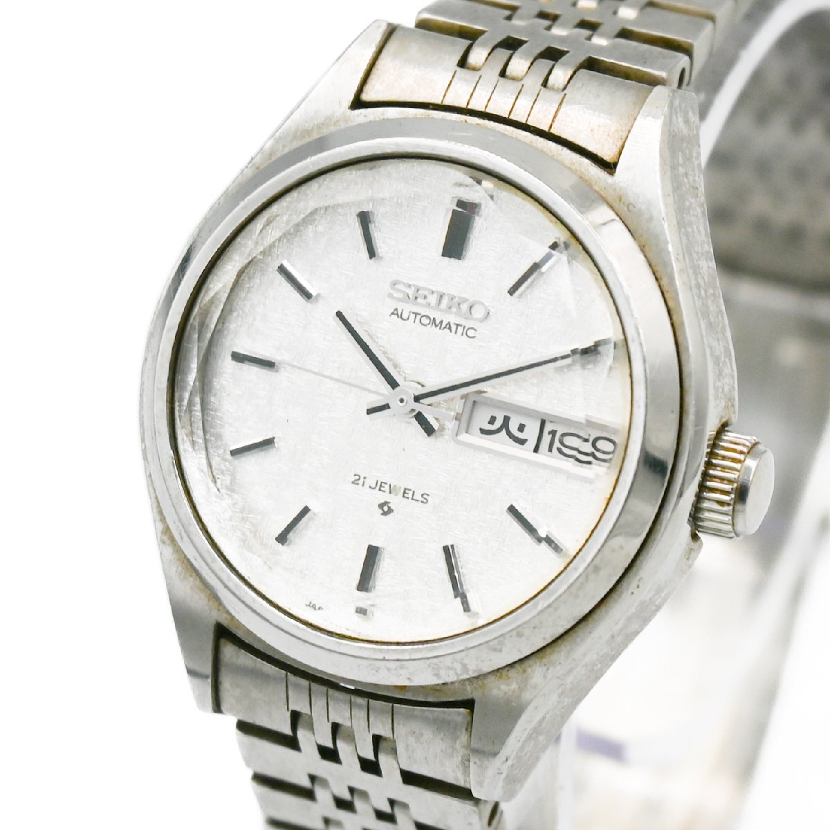 1円 稼働 SEIKO セイコー AUTOMATIC オートマチック カットガラス 2906-0110 AT 自動巻き 3針 シルバー文字盤 SS 腕時計 ラウンド 2528202_画像1