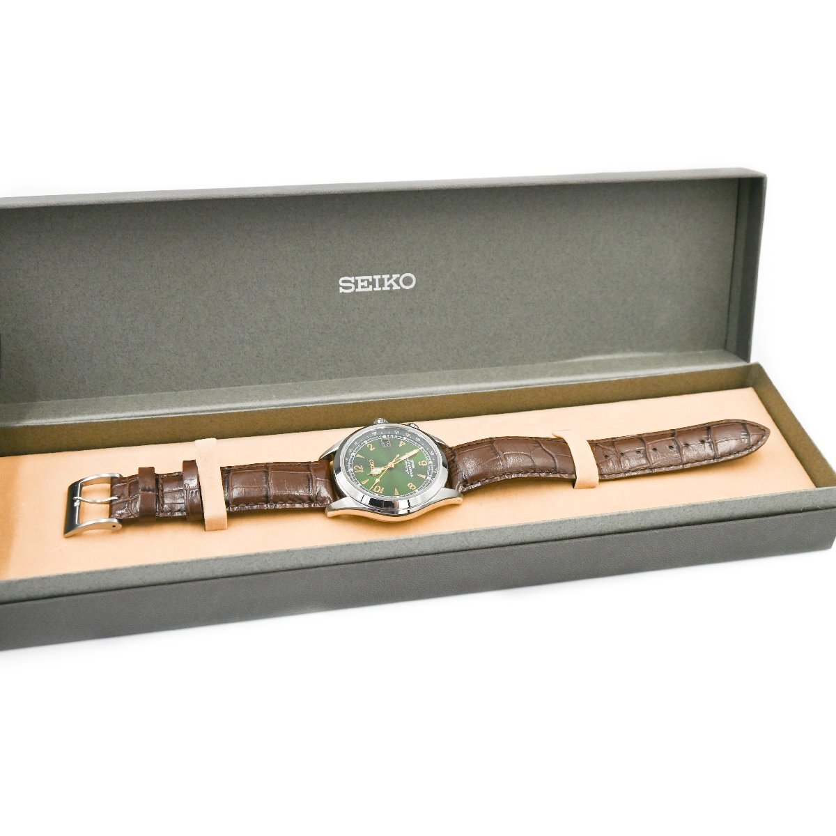 1円 稼働 美品 箱/保証書付 SEIKO セイコー ALPINIST アルピニスト メカニカル 6R15-00E1 AT 自動巻き 3針 緑文字盤 腕時計 251320240402の画像6