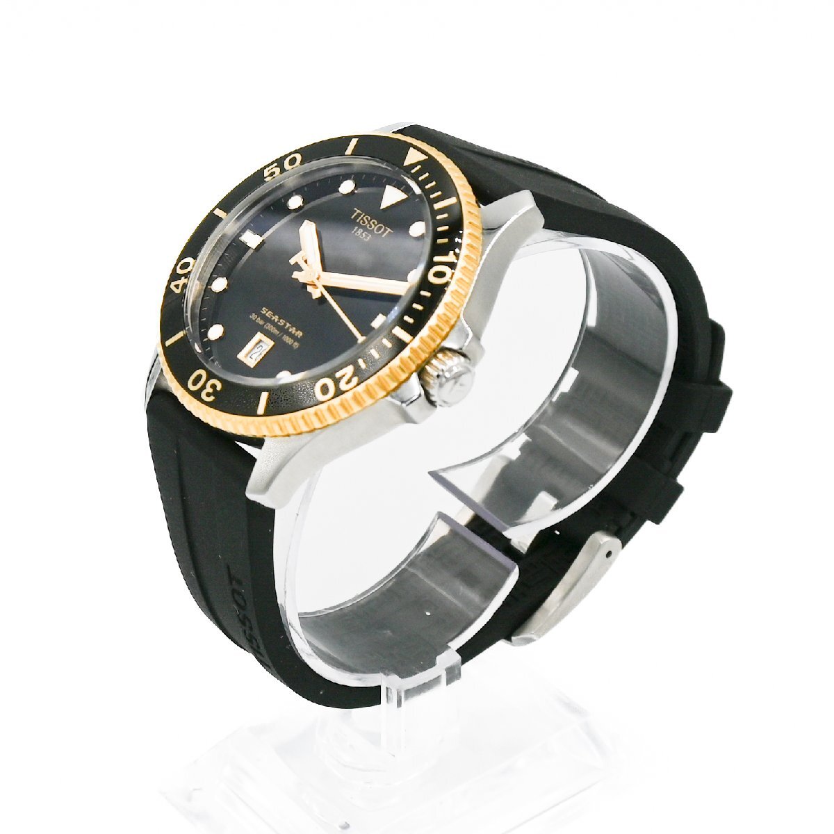 1円 稼働 美品 TISSOT ティソ SEASTAR 1000 シースター1000 T120410A T120.410.11.041.00 QZ デイト 3針 腕時計 254220240402の画像2