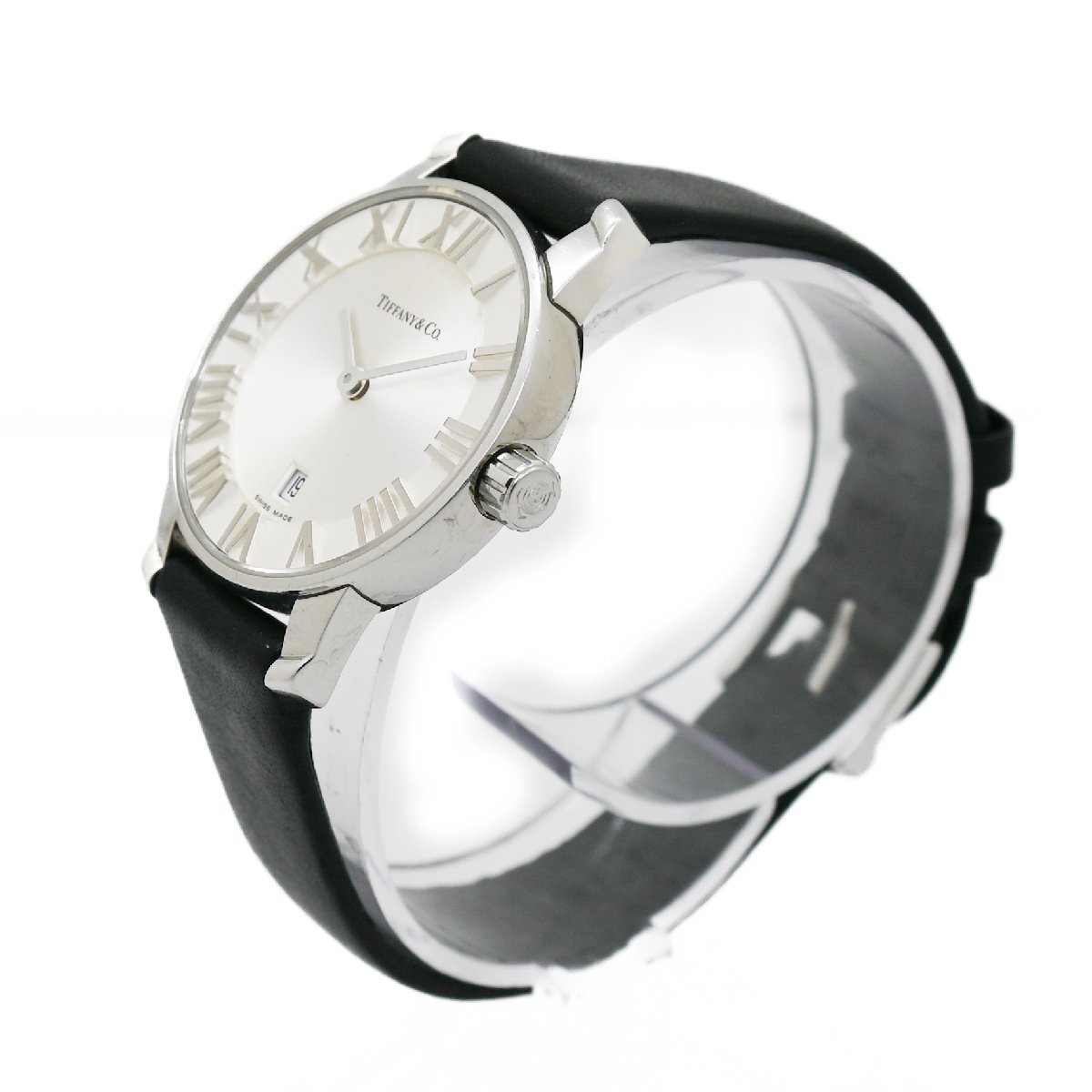 1円 稼働 良品 Tiffany ティファニー アトラス QZ クオーツ デイト シルバー 銀文字盤 SS×GP レディース/ボーイズ 腕時計 316620240423の画像2