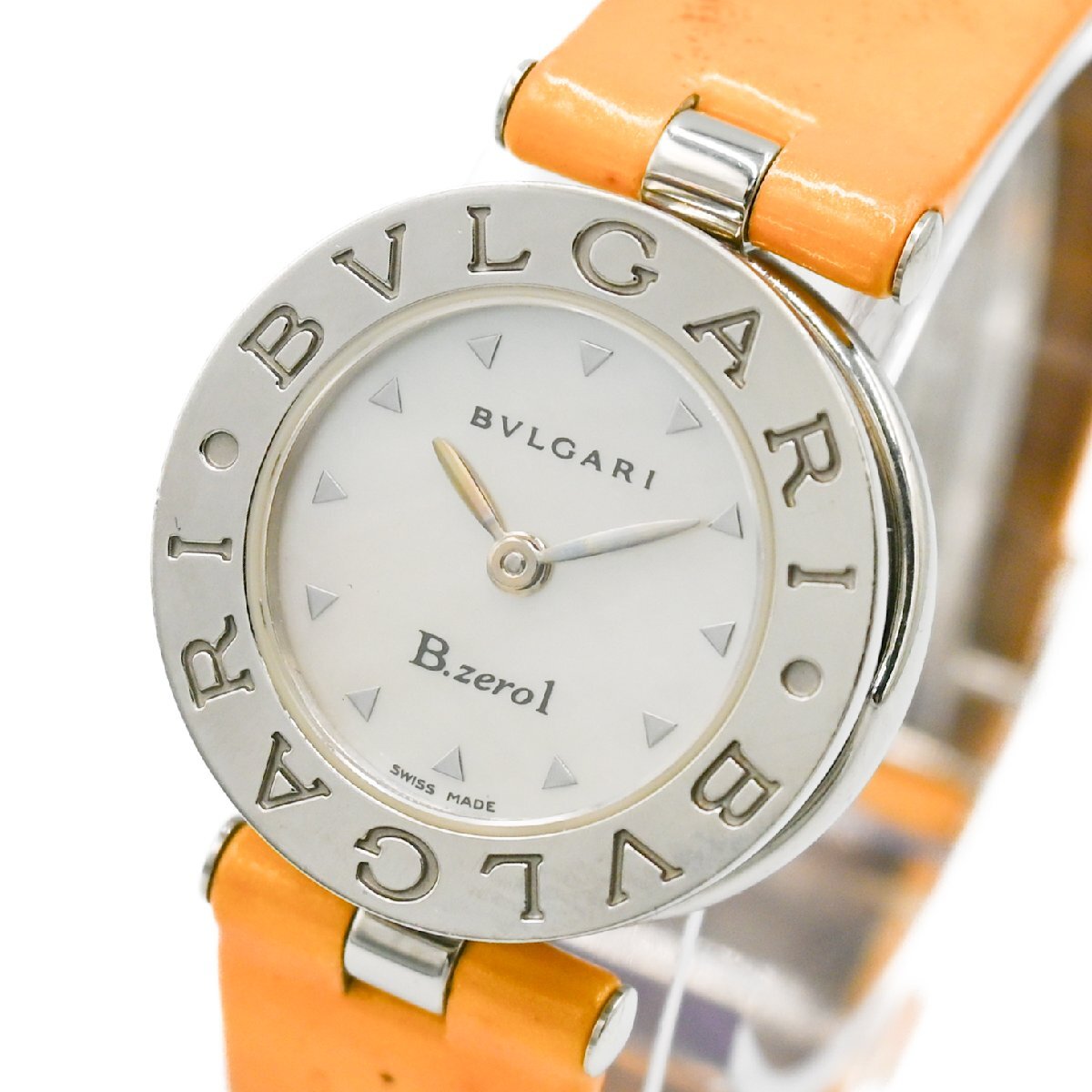 1円 稼働 BVLGARI ブルガリ B-zero1 ビーゼロワン BZ22S QZ ホワイシェル文字盤 SS レディース 腕時計 ラウンド レザー 329420240430_画像1