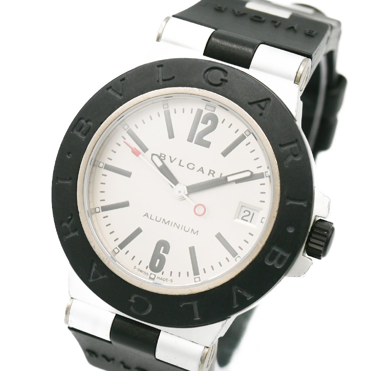 1円 BVLGARI ブルガリ アルミニウム AL38TA AT 自動巻き デイト 3針 シルバー文字盤 ラウンド メンズ 腕時計 男性用 ブランド 328720240430の画像1
