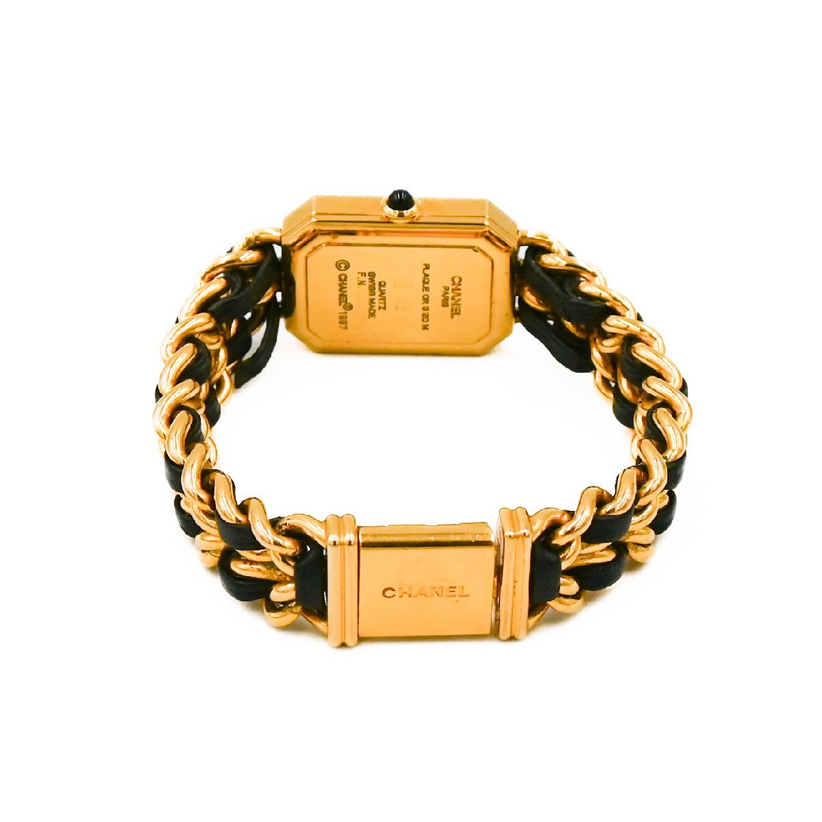 1 иен работа CHANEL Premiere M QZ кварц чёрный черный циферблат Gold GP наручные часы женский женщина квадратное бренд 330420240430