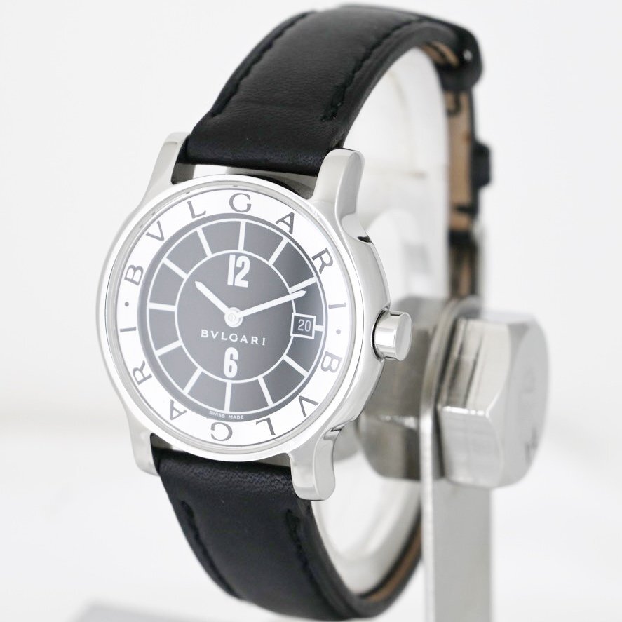 1円 稼働 BVLGARI ブルガリ QZ デイト ソロテンポ ST29S 黒 シルバー文字盤 SS レディース 腕時計 クオーツ ウォッチ 美品 100220231212の画像2